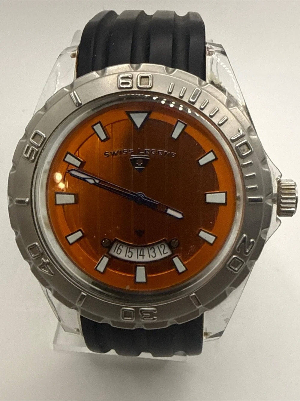 Swiss Legend men's sport watch featuring a vibrant orange dial New Battery!
